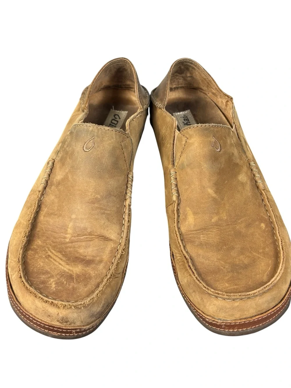 OluKai Moloa Mens 10 Leather Slip On Shoes Toffee Loafers Moccasin 10128-2733